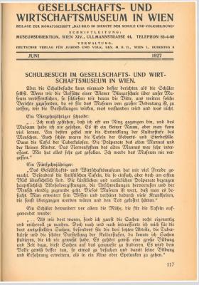 Gesellschafts- und Wirtschaftsmuseum in Wien, Juni 1927