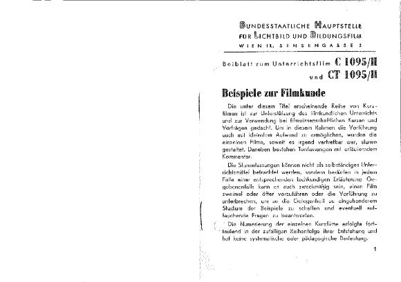 Beispiele zur Filmkunde. II. Die Einstellung [Begleitmaterial]