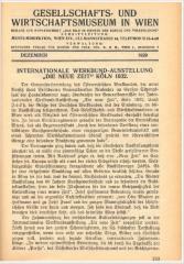 Gesellschafts- und Wirtschaftsmuseum in Wien, Dezember 1929
