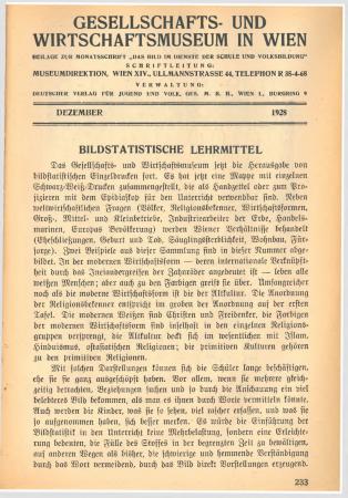 Gesellschafts- und Wirtschaftsmuseum in Wien, Dezember 1928