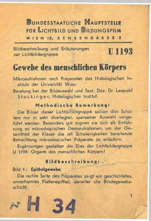 Bildbeschreibung und Erläuterungen zur Lichtbildergruppe "U 1193 Gewebe des menschlichen Körpers"