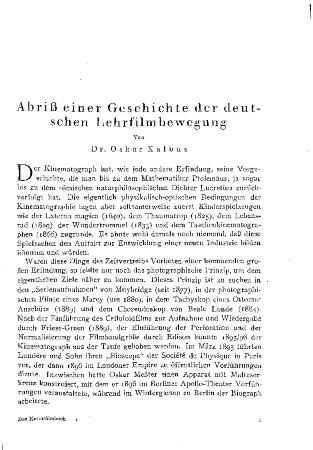 Abriß einer Geschichte der deutschen Lehrfilmbewegung